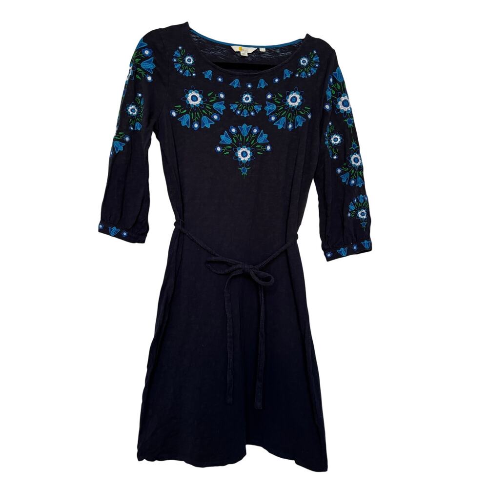 Boden Leyla Embroidered Jersey Dress Cotton Floral Vacation Beach Preppy
